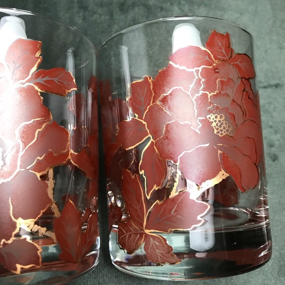 Retro Style Vintage Gold Trim Floral Design Old Fashioned Glasses Heavy Bottom - Picture 7 of 16